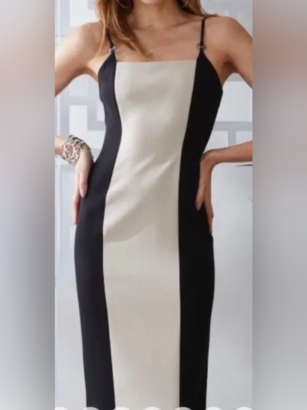 Elie Tahari Black and Cream Colorblock Midi Dress - Size 8